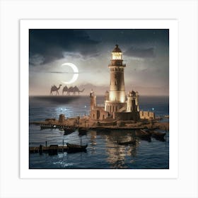 Lighthouse At Night Art Print