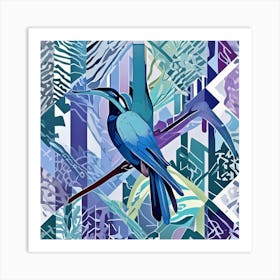 Rainforest Bird Fragmented Background Cubism Style Art Print