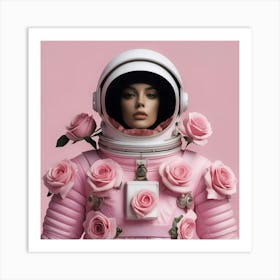 Pink Roses Astronaut 2 Art Print