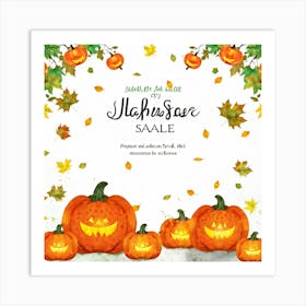 Autumn Sale Banner Watercolor Style Exploding With Vibrant Hues Of Pumpkin Orange And Leaf Green 2 1 Art Print