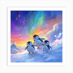 Penguins In The Snow 2 Art Print