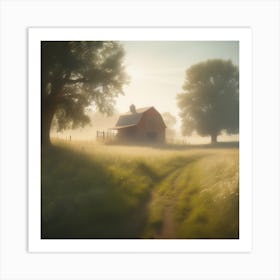 Red Barn In The Mist Art Print
