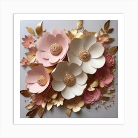 Flowers in gold 13 Art Print