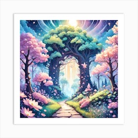 A Fantasy Forest With Twinkling Stars In Pastel Tone Square Composition 450 Art Print