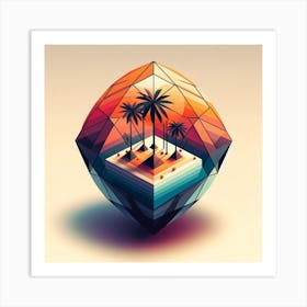 Geometric Art Island with palm tree Art Print