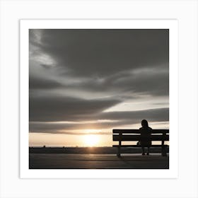 Woman Sitting On A Bench At Sunset Art Print