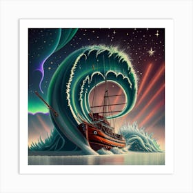 Ship on a tsunami wave 10 Art Print