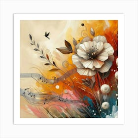 Music Notes And Flowers 3 Art Print