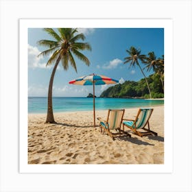 Two Lounge Chairs On A Beach Art Print