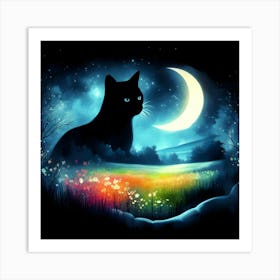 Cat In The Moonlight 5 Art Print