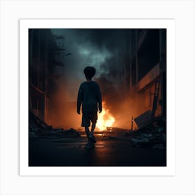 Boy Walking In The Street Art Print