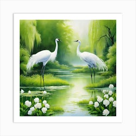 Two Cranes In The Water 1 Art Print