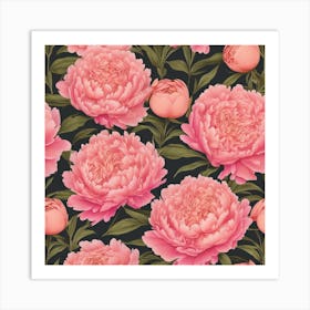 Peony with foliage Art Print