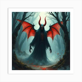 Demonic Soul In A Watercolor Haunted Realm, Dark And Vivid 1 Art Print