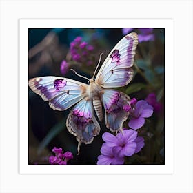 Butterfly On Purple Flowers Art Print