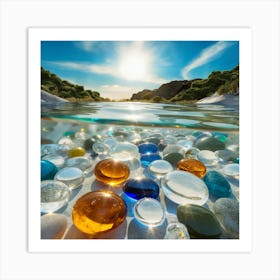 Shimmering Reflections Multicolored Stones Beneath Tranquil Waters (3) Art Print