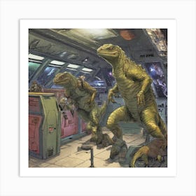 Dinosaurs In Space 2 Art Print