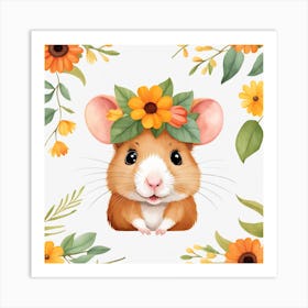 Floral Baby Hamster Nursery Illustration (53) Art Print