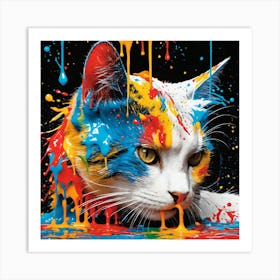 Cat With Paint Splatters Art Print