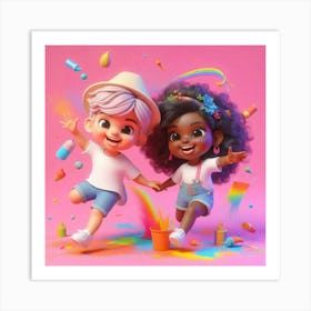 Children Playing With Color Art Print