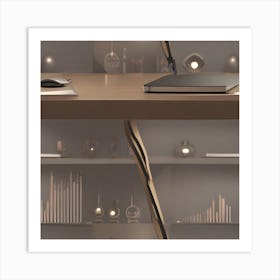 Desk With A Lamp Art Print