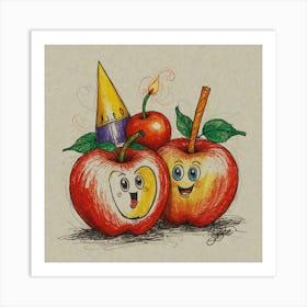 Two Apples With Party Hats Art Print