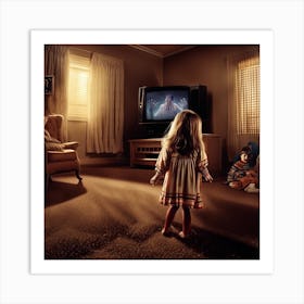 Little Girl Watching Tv Art Print