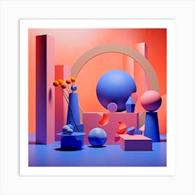 Abstract Geometric Shapes,Abstract creation made from 3d geometric shapes Art Print