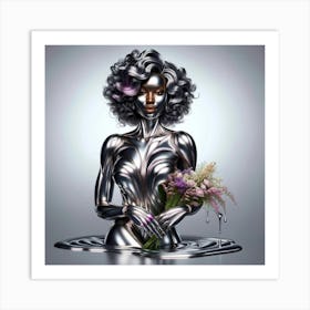 Silver Woman With Flowers 1 Art Print
