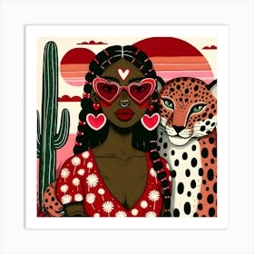 Valentine'S Day - Black Girl with Cheetah Art Print