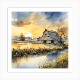 Barn At Sunset Art Print