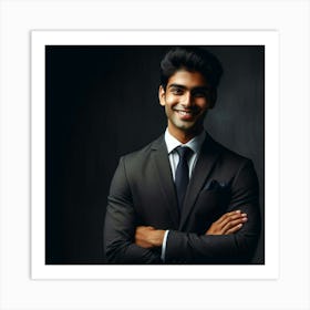 A successful young Indian businessman wearing a dark suit and tie with a confident smile on his face Art Print