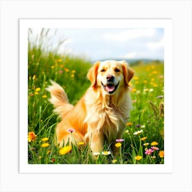 Golden Retriever In The Meadow Art Print