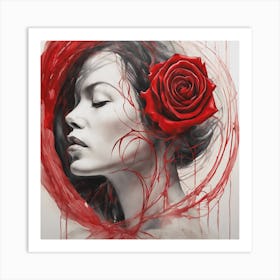 Enveloped in Crimson A Minimalist Fusion of Woman and Rose 1 Art Print