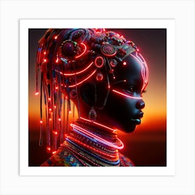 African Neon Princess 1 Vintage Art Print