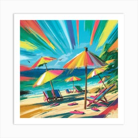 Sunlit Serenity Digital Painting Of Summer Lines On A Sandy Beach, Bathed In Gentle Sun Rays (1) Art Print