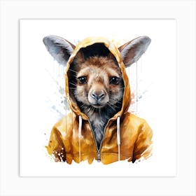 Watercolour Cartoon Kangaroo In A Hoodie 2 Art Print