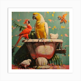 Parrots In The Bath 1 Art Print