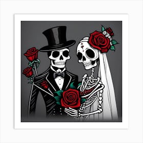 Day Of The Dead Wedding minimalistic line art 1 Art Print