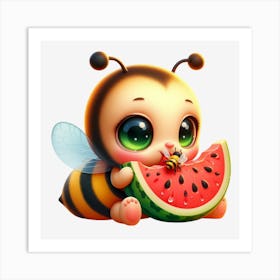 Bee Eating Watermelon Art Print