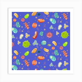 Bacteria On Blue Background Art Print