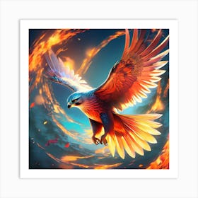 Majestic Falcon Soaring Through A Fiery Ring Feathers Adorned With Vivid Hues And Intricate Patter 1 Art Print