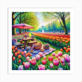 Into The Garden Picnicking Amongst Amsterdam S Tulip Fields In Full Bloom Style Vibrant Tulip Impasto (2) Art Print