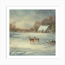 Deer In The Snow 14 Art Print