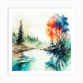 Watercolor Of Trees Art Print