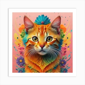 Cat With Flowers 4 Art Print