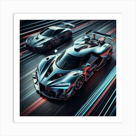 Two Racing Cars On A Track 1 Poster