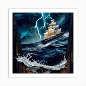 Ocean Storm With Large Clouds And Lightning 16 Art Print