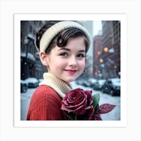 Little Girl With Roses Art Print