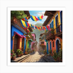 Colorful Street In Colombia 1 Art Print